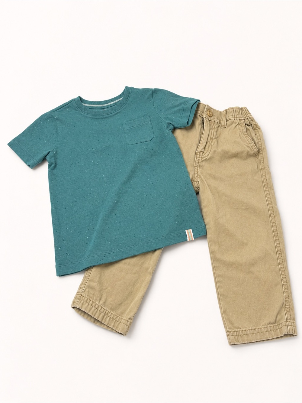 Flapdoodles Teal Short-Sleeve Pocket Tee and Khaki Pants Set